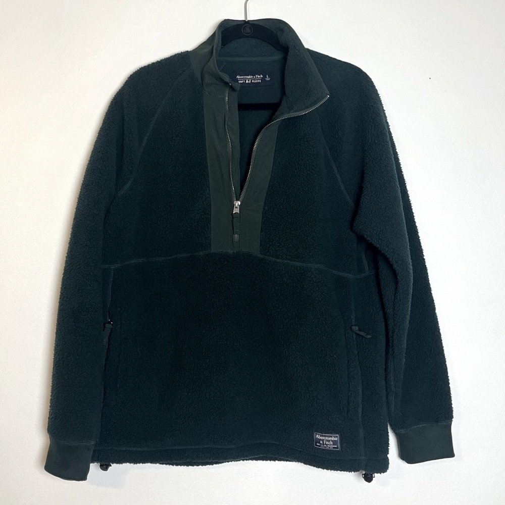 Men's Green Abercrombie & Fitch Quarter Zip Fleece Pullover Jacket Men’s Size L
